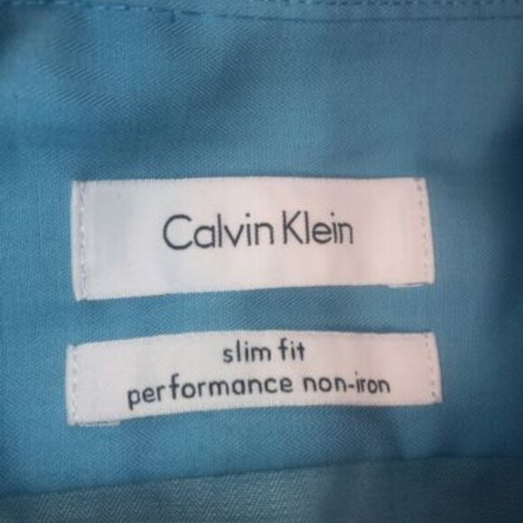 Calvin Klein Mens Large Blue Slim Fit Performance Long Sleeve Button Up Shirt - Picture 2 of 9